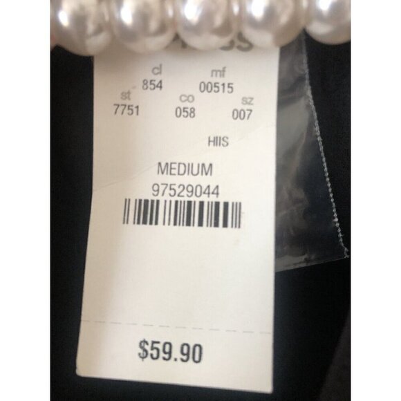 NWT Express Womens Size M Black Beaded Blouse Essential Stretch Roll Tab Sleeve - Picture 7 of 7